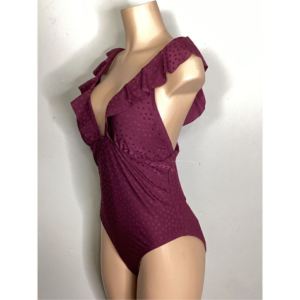 New. Robin Piccone plum ruffle one piece. Size 14. Retails $168 - Picture 7 of 13